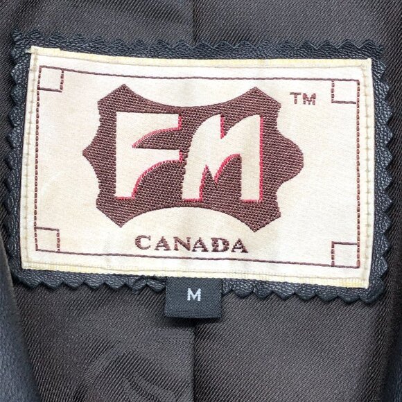 Vintage FM Canada Black Belted Full Button Up Genuine Leather Jacket size M - Picture 7 of 16